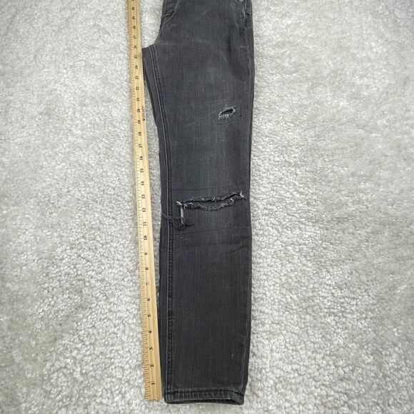 Free People Fishnet Patch Skinny Jean Button Fly Washed Out Black - Picture 13 of 15